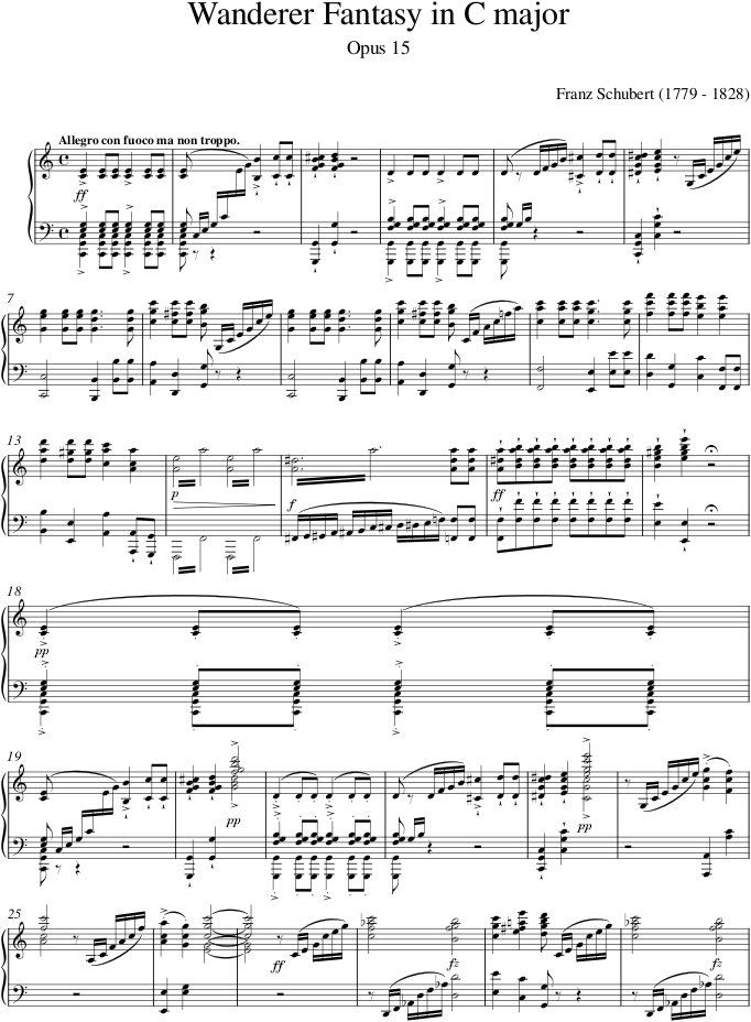 Wanderer Fantasy in C Major, D. 760 - Schubert — first page preview