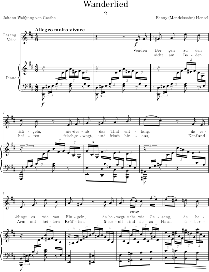 Wanderlied (6 Lieder, Op.1) - Hensel — first page preview