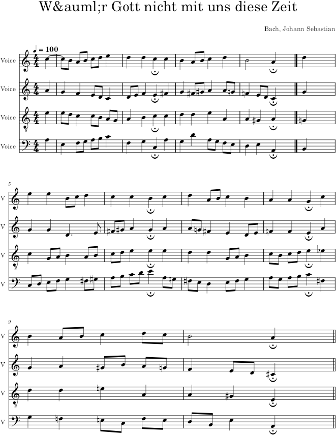 Wär Gott nicht mit uns diese Zeit, BWV 257 - Bach — first page preview