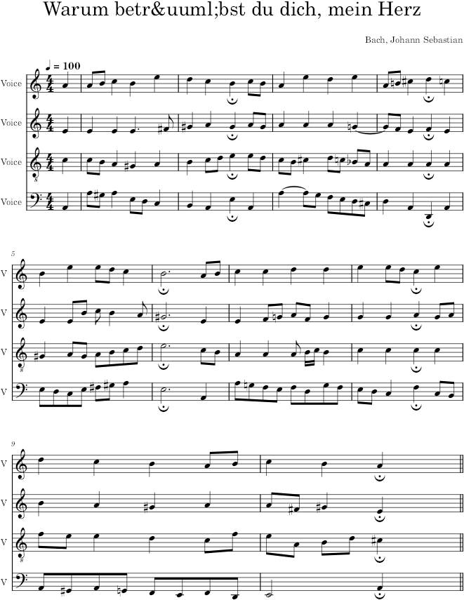 Warum betrübst du dich, mein Herz, BWV 420 - Bach — first page preview