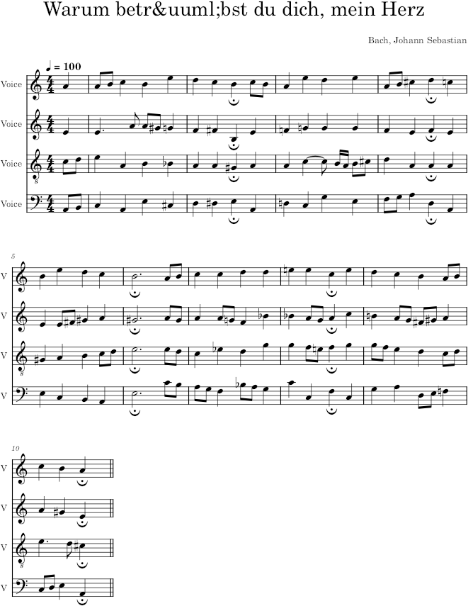 Warum betrübst du dich, mein Herz, BWV 421 - Bach — first page preview
