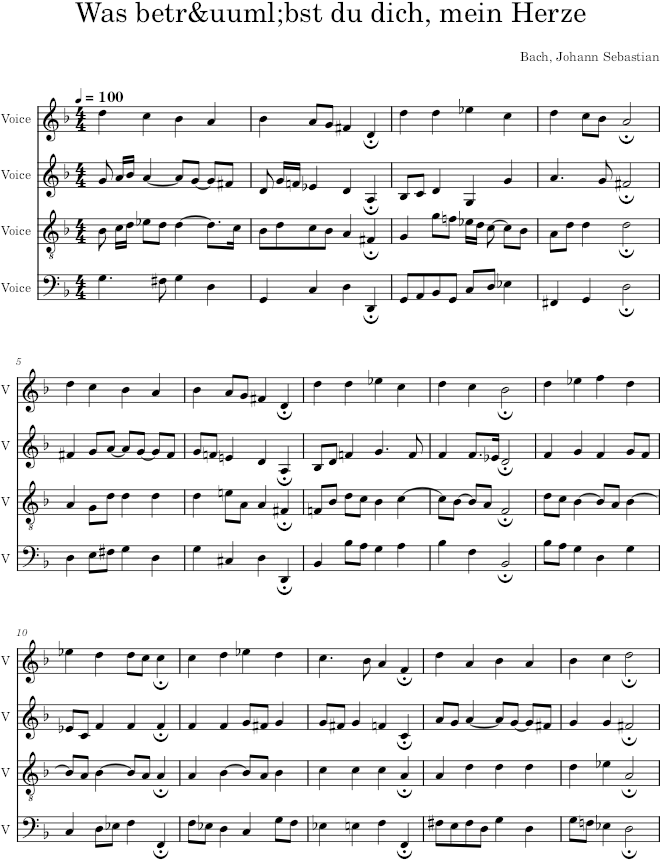 Was betrübst du dich, mein Herze, BWV 423 - Bach — first page preview