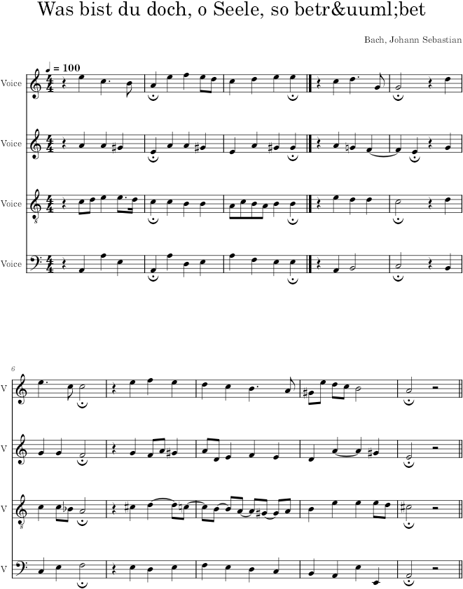 Was bist du doch, o Seele, so betrübet, BWV 424 - Bach — first page preview