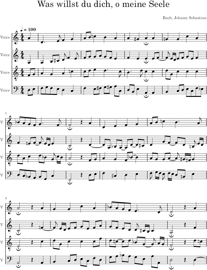 Was willst du dich, o meine Seele, BWV 425 - Bach — first page preview