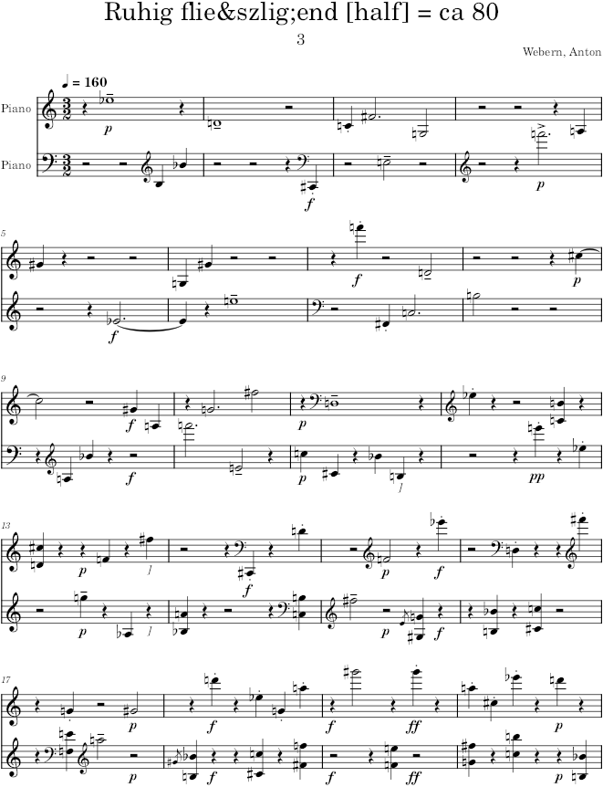 Variations for Piano, Op. 27 — III. Ruhig fließend - Webern — first page preview