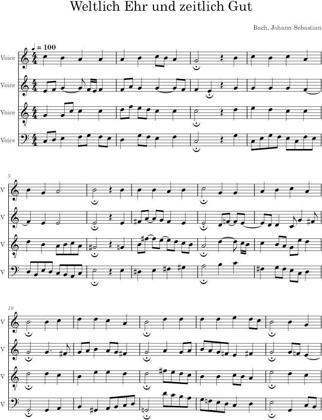 Weltlich Ehr und zeitlich Gut, BWV 426 - Bach — first page preview