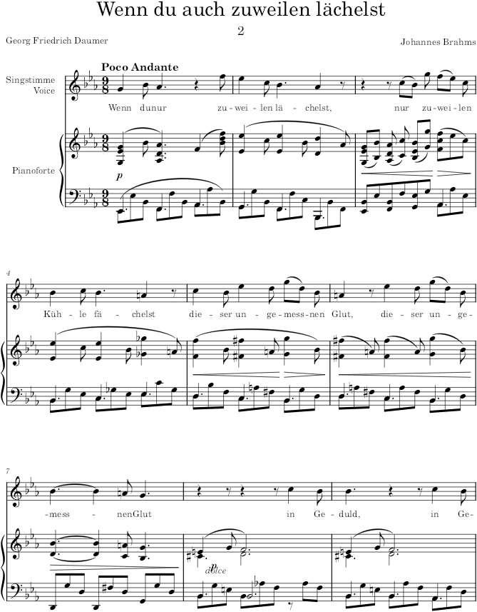 Wenn du nur zuweilen lächelst (8 Lieder und Gesänge, Op.57) - Brahms — first page preview