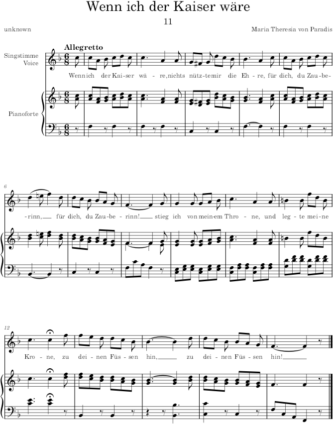 Wenn ich der Kaiser wäre (12 Lieder, 1786) - Paradis — first page preview