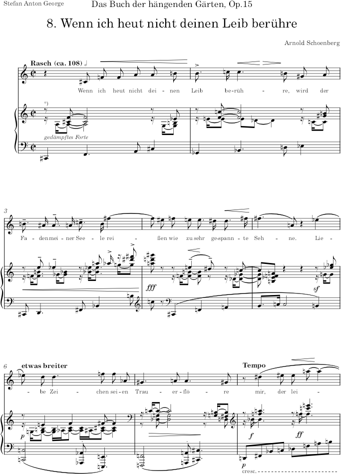Wenn ich heut nicht deinen Leib berühre (Das Buch der hängenden Gärten) - Schoenberg — first page preview