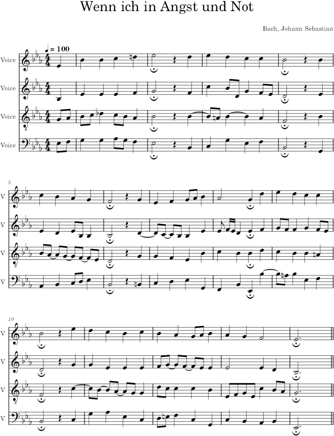 Wenn ich in Angst und Not, BWV 427 - Bach — first page preview