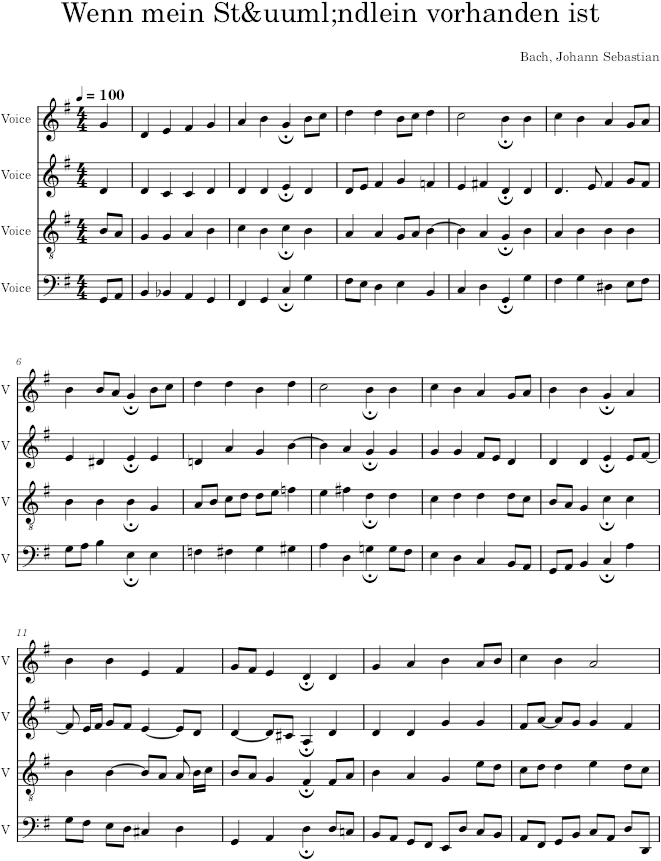 Wenn mein Stündlein vorhanden ist, BWV 428 - Bach — first page preview