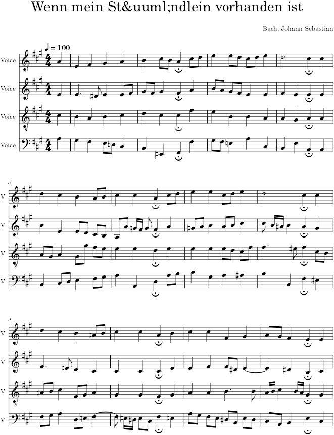 Wenn mein Stündlein vorhanden ist, BWV 429 - Bach — first page preview