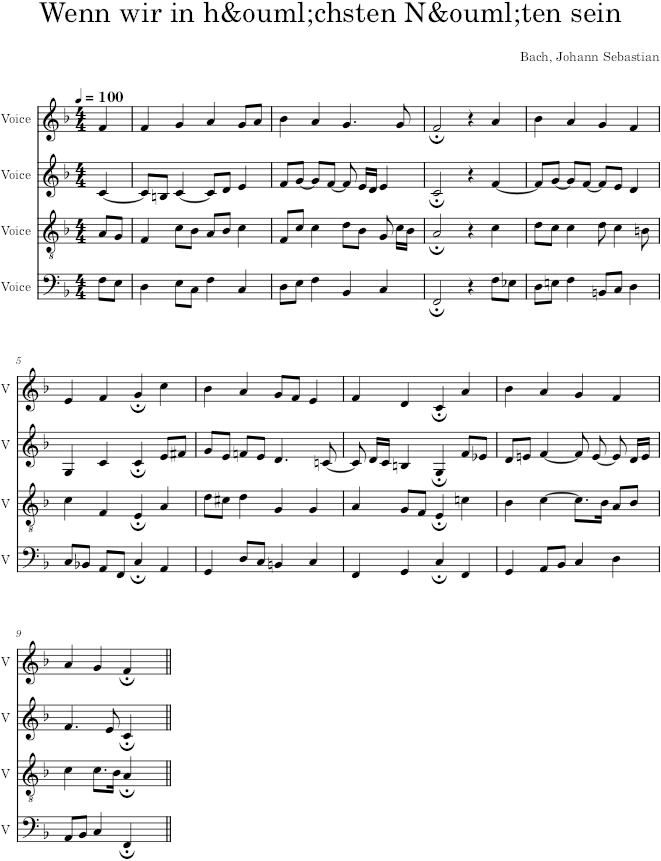 Wenn wir in höchsten Nöten sein, BWV 431 - Bach — first page preview
