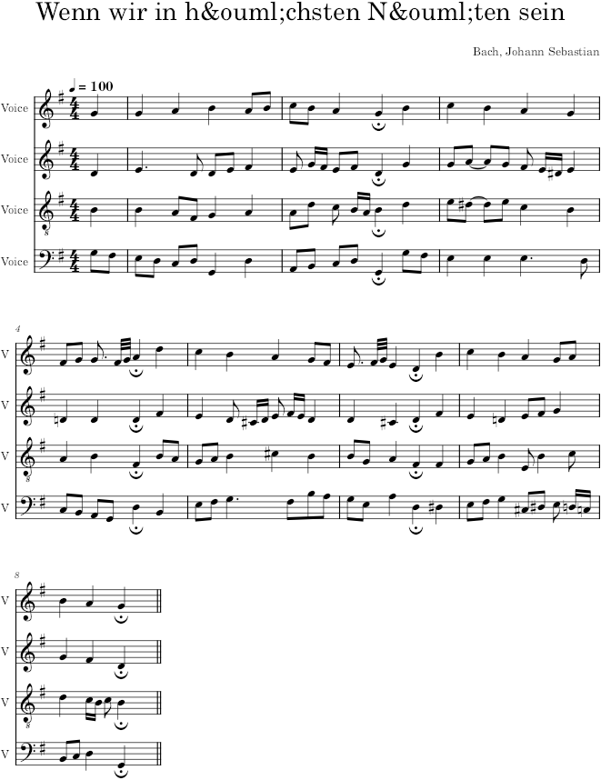 Wenn wir in höchsten Nöten sein, BWV 432 - Bach — first page preview