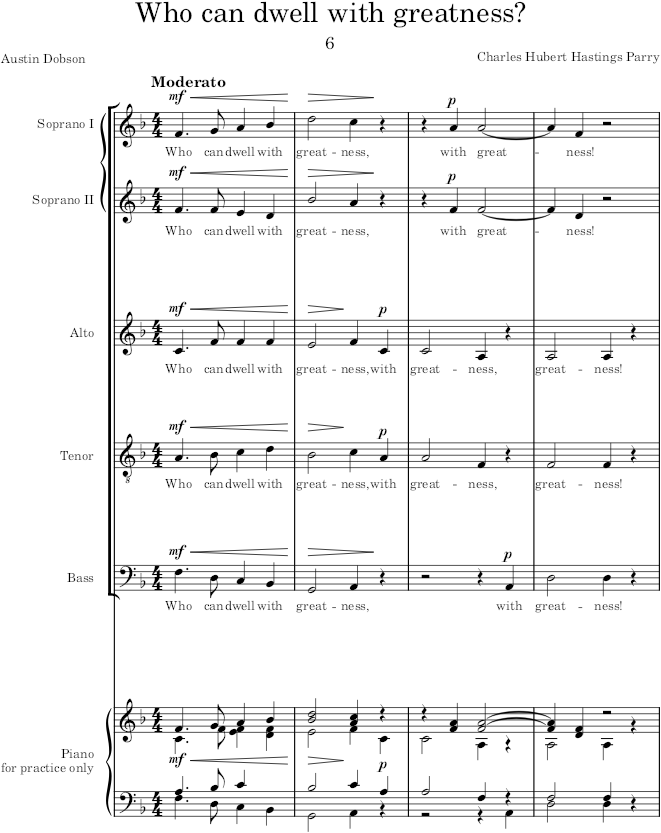 Who can dwell with greatness (Choral Songs in Honour of Her Majesty Queen Victoria) - Parratt — first page preview