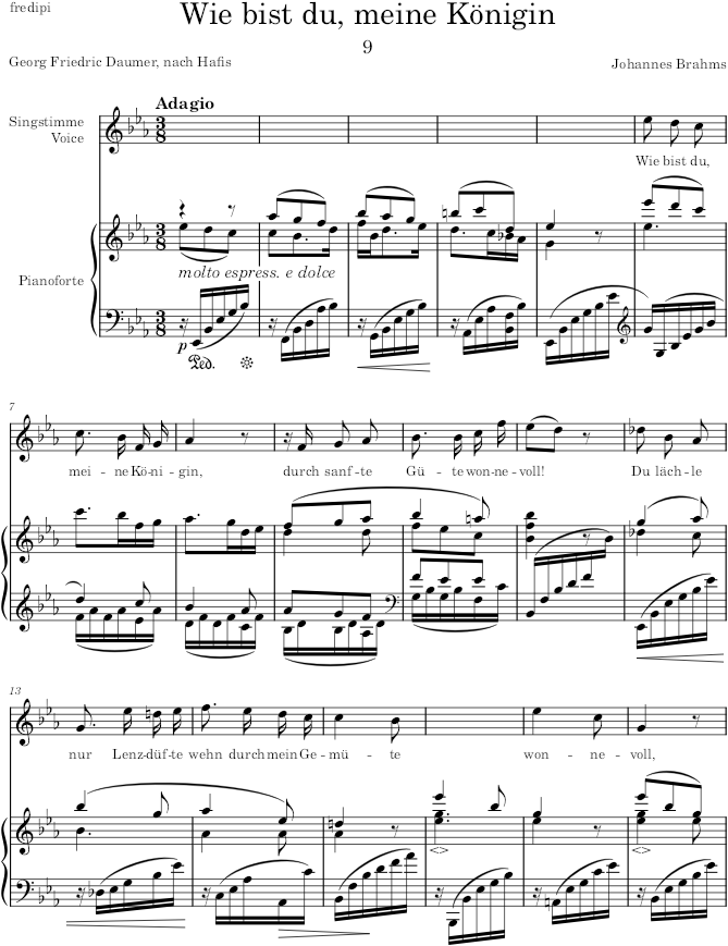 Wie bist du, meine Königin (9 Lieder und Gesänge, Op.32) - Brahms — first page preview