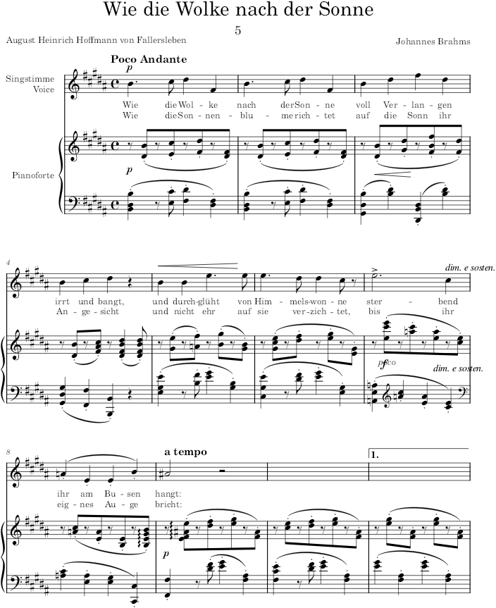 Wie die Wolke nach der Sonne (6 Songs, Op.6) - Brahms — first page preview