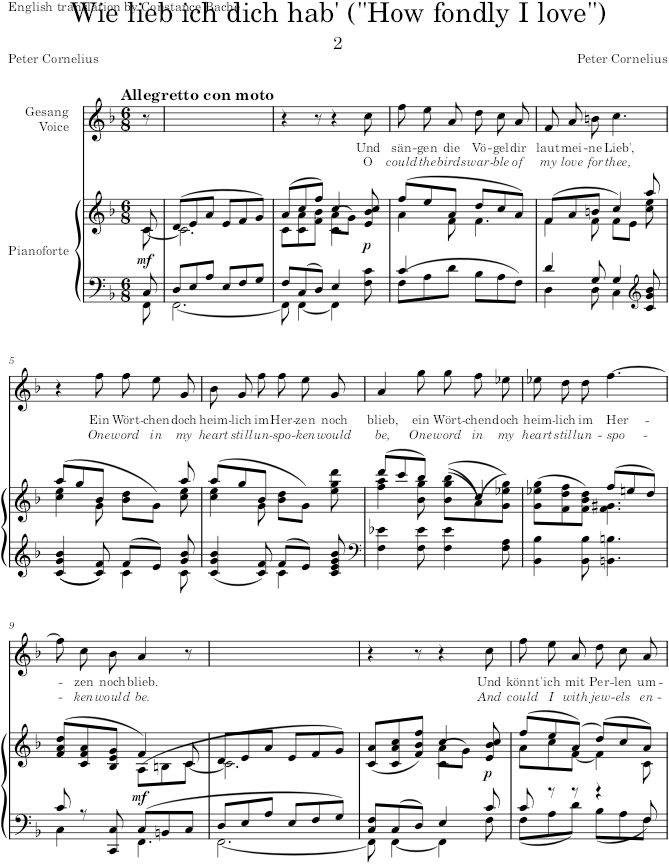 Wie lieb ich dich hab (An Bertha, Op.15) - Cornelius — first page preview