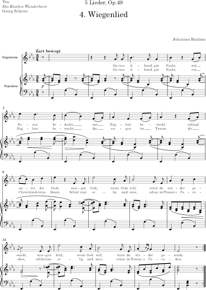 Wiegenlied (5 Lieder, Op.49) - Brahms — first page preview