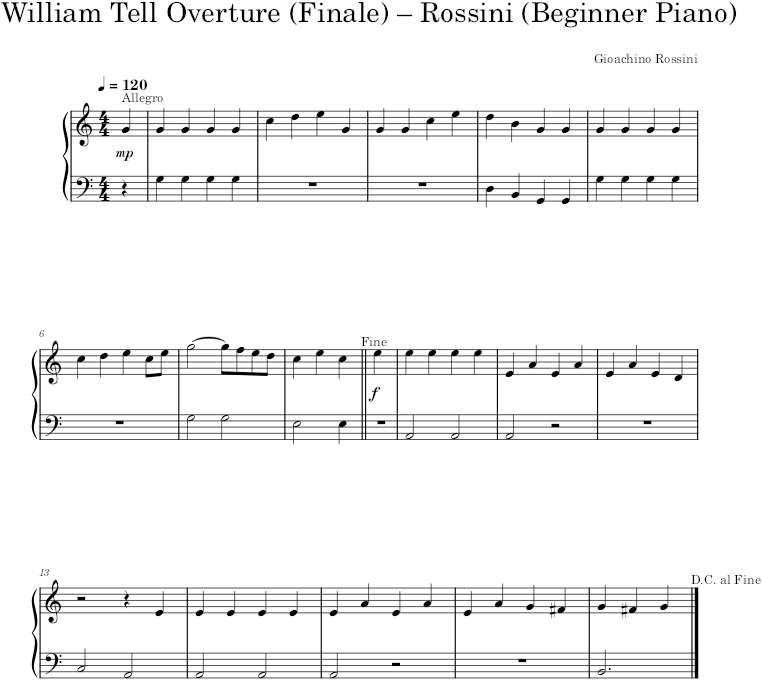 William Tell Overture (Finale) – Rossini (Beginner Piano) — first page preview