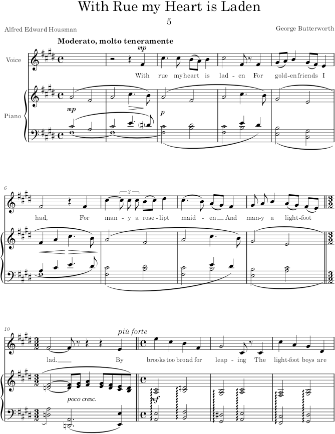With Rue my Heart is Laden (Bredon Hill and Other Songs) - Butterworth — first page preview