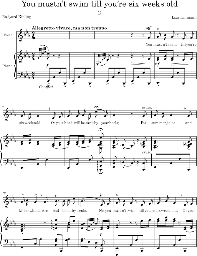 You mustn’t swim till you’re six weeks old (2 Seal Songs) - Lehmann — first page preview