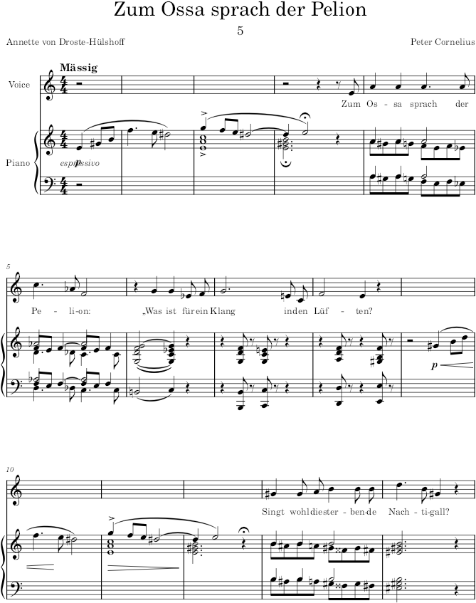 Zum Ossa sprach der Pelion (Unerhört) (6 Lieder, Op.5) - Cornelius — first page preview