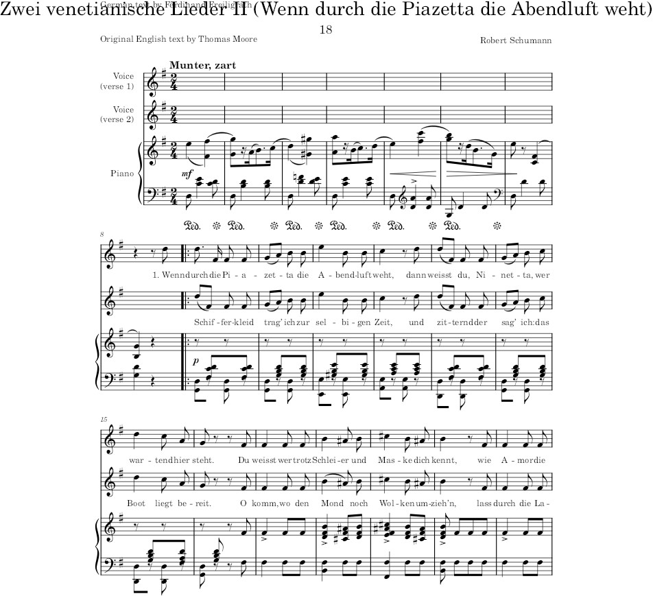 Zwei venetianische Lieder II (Wenn durch die Piazza) (Myrthen, Op.25) - Schumann — first page preview