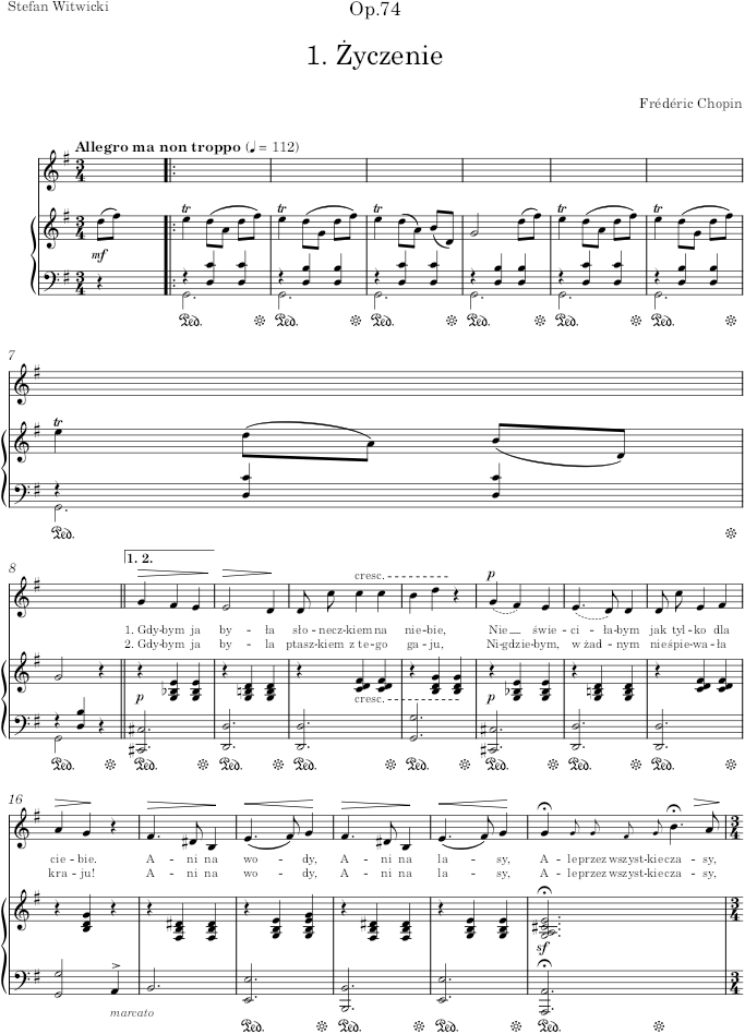 Życzenie (Op.74) - Chopin — first page preview
